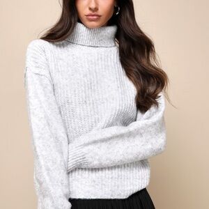 Lulus Happily Cozy Heather Grey Turtleneck Pullover Sweater - Size M